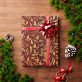 Elegant Red Gold Leaf Botanical Christmas  Geschenkpapier