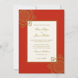 Elegant Red & Gold Mandala Indianerhochzeit Einladung