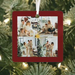Elegant Red & Gold Merry Christmas Family Photo - Ornament Aus Metall