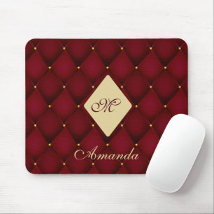 Elegant Red Gold Monogram Tufted Mousepad