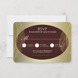 Elegant Red Gold Oval Feather RSVP Card Karte