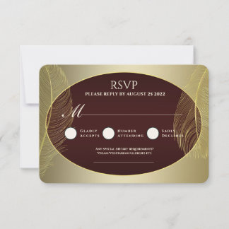 Elegant Red Gold Oval Feather RSVP Card Karte