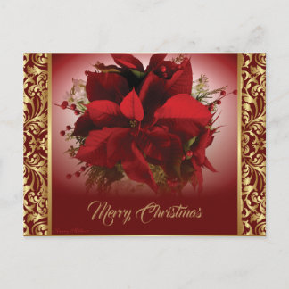 Elegant Red & Gold Poinsettia Postkarte