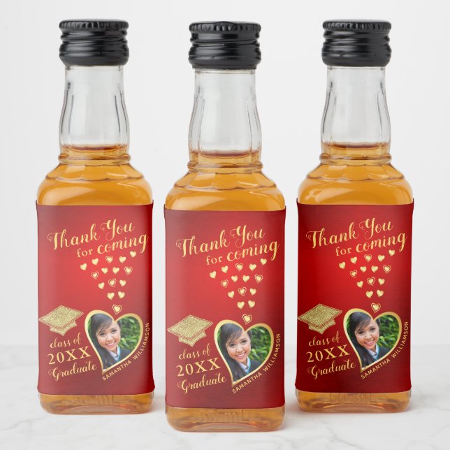 Elegant Red Gold Vielen Dank 2025 Abschluss Alkoholflaschenetikett (Flaschen)