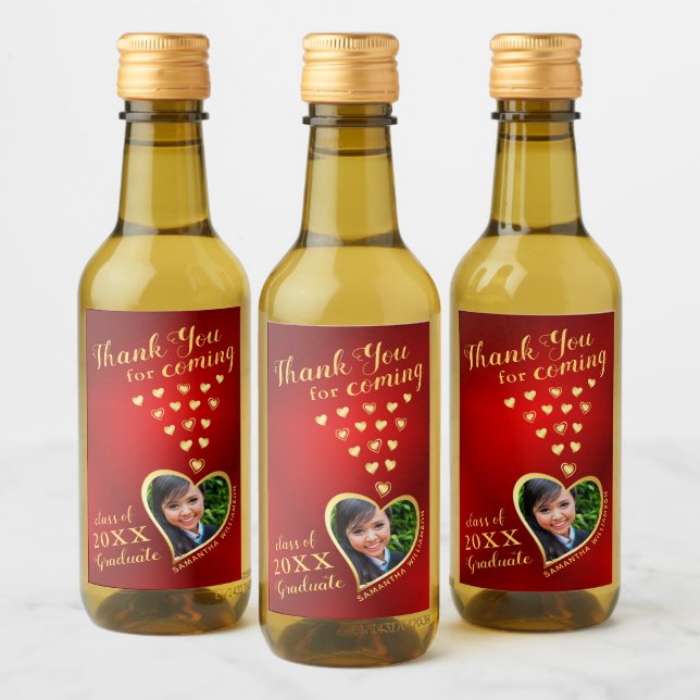 Elegant Red Gold Vielen Dank 2025 Abschluss Favors Weinetikett (Flaschen)