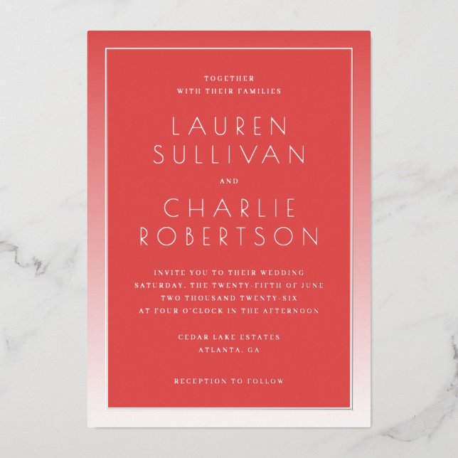 Elegant Red Gradient Wedding Invitation Folieneinladung (Vorderseite)