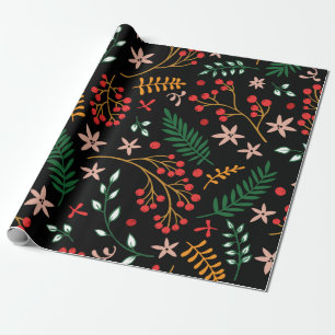 Elegant Red Green Christmas Holly Berries Geschenk Geschenkpapier