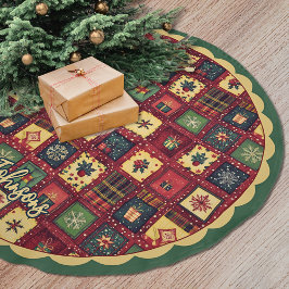Elegant red green festive christmas pattern custom polyester weihnachtsbaumdecke