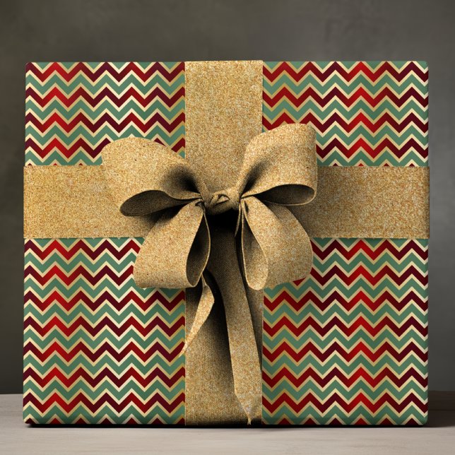 Elegant Red Green Geometric Chevron Luxury Pattern Geschenkpapier (Von Creator hochgeladen)
