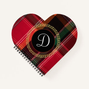 Elegant Red Green Madras Monogram Personalize Notizbuch