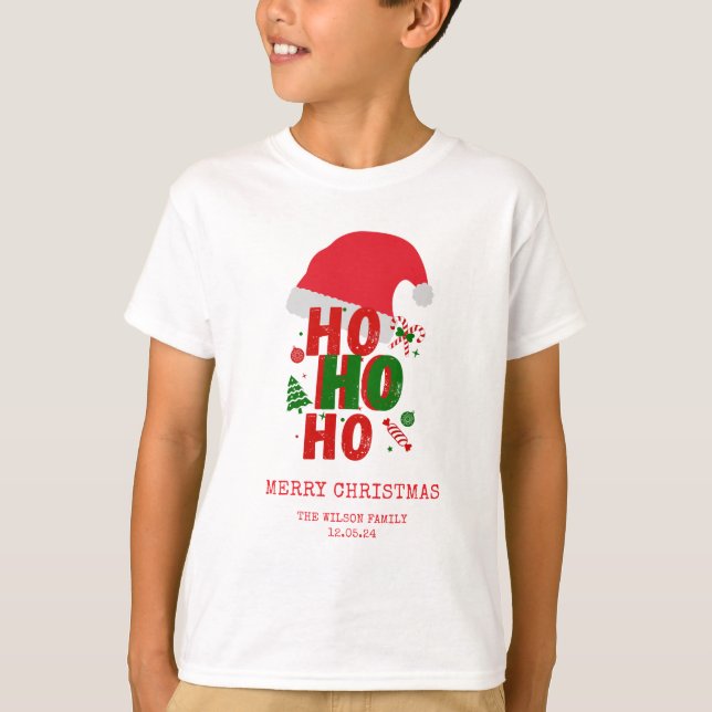 Elegant Red Green White Frohe Weihnachten T-Shirt (Vorderseite)