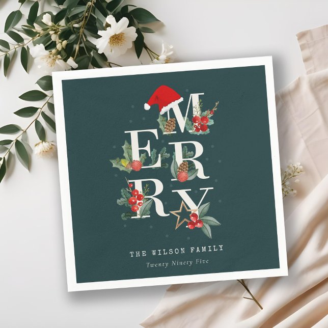 Elegant Red Green White Frohe Weihnachtsfoliage Serviette (Von Creator hochgeladen)