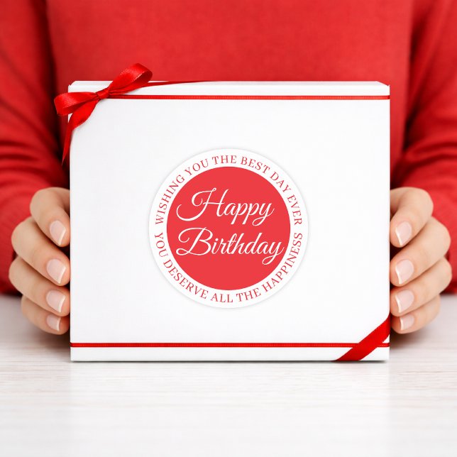 Elegant Red “Happy Birthday” Sticker (Von Creator hochgeladen)