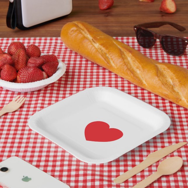 Elegant Red Heart 7" Sqr Personalized Paper Plate Pappteller (Picknick)