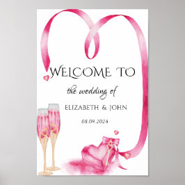 Elegant Red Hearts Champagne Glass Poster