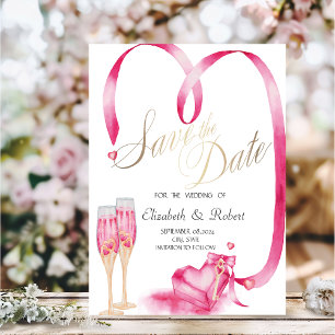 Elegant Red Hearts Champagne Glass Save The Date