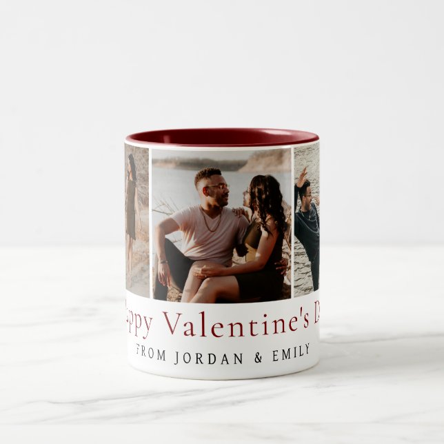 Elegant Red Hearts Happy Valentine's Day 3 Photo Zweifarbige Tasse (Mittel)