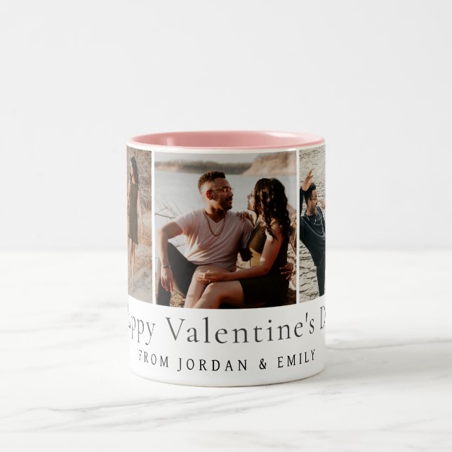 Elegant Red Hearts Happy Valentine's Day 3 Photo Zweifarbige Tasse (Mittel)