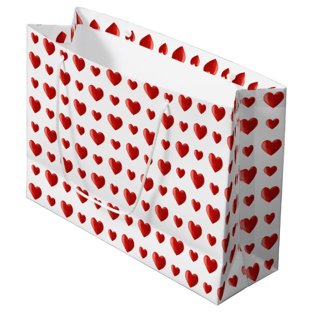 Elegant Red Hearts on White Große Geschenktüte (Vorderseite Schrägansicht)