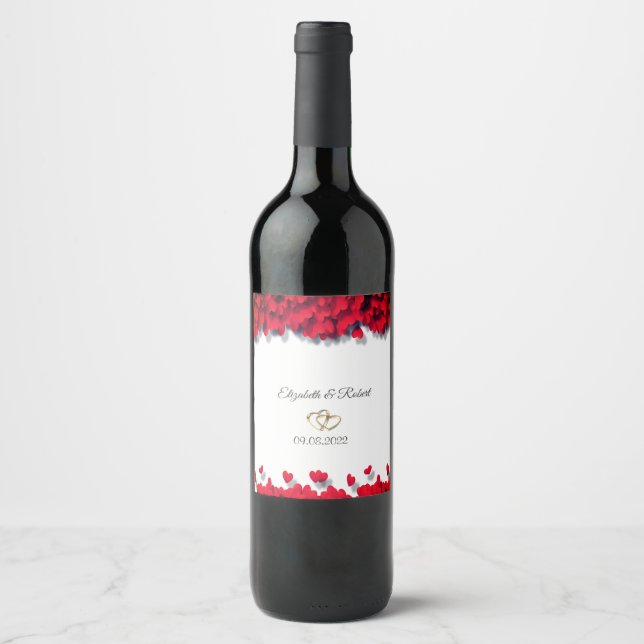 Elegant Red Hearts Weinetikett (Vorderseite)