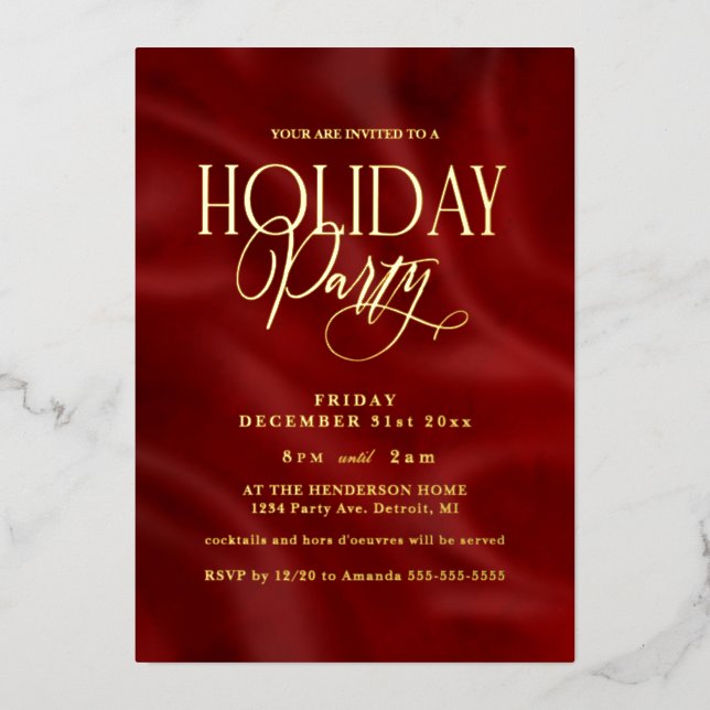 Elegant Red Holiday Party Folieneinladung (Vorderseite)