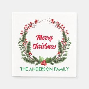 Elegant Red Holly Berry Familie Weihnachten Serviette