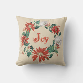 Elegant Red Joy Christmas Blumenreath auf Beige Kissen