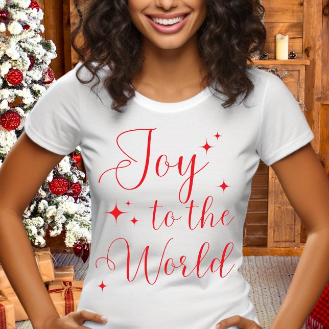 Elegant Red Joy to The World Frohe Weihnachten T-Shirt (Von Creator hochgeladen)