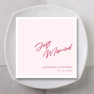 Elegant Red Just Married Custom Wedding Napkins Serviette