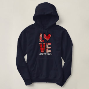 Elegant Red Kariert Liebe & Heart Vibes Navy Blue Hoodie