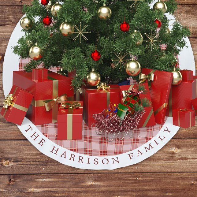 Elegant Red Kariert Personalisiert Polyester Weihnachtsbaumdecke (Elegant Red Plaid Personalized Brushed Polyester Tree Skirt)