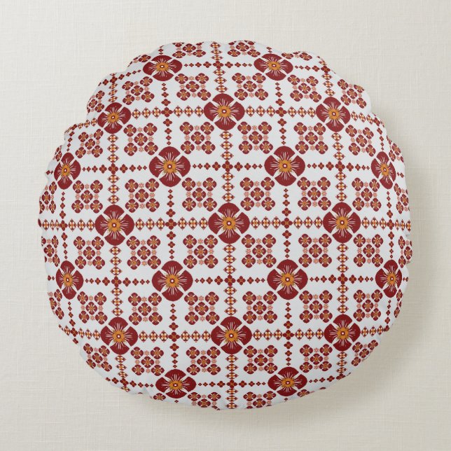 Elegant Red Mandala Geometric Bedroom & Home Texti Rundes Kissen (Vorderseite)