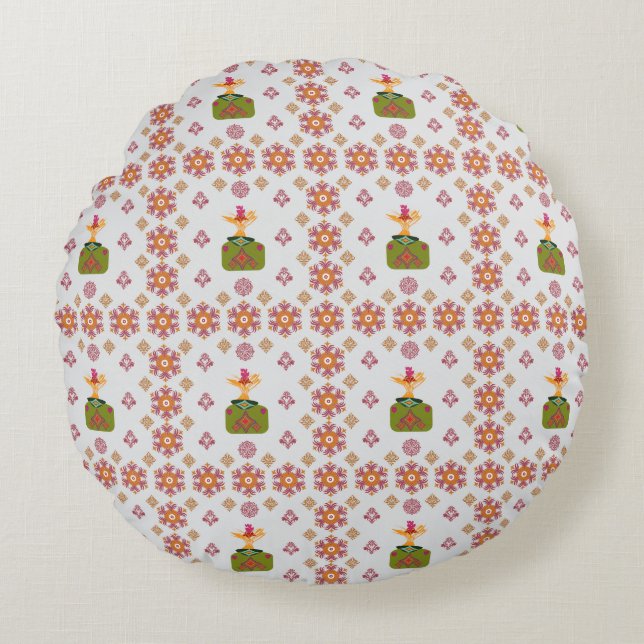 Elegant Red Mandala Geometric Bedroom & Home Texti Rundes Kissen (Vorderseite)