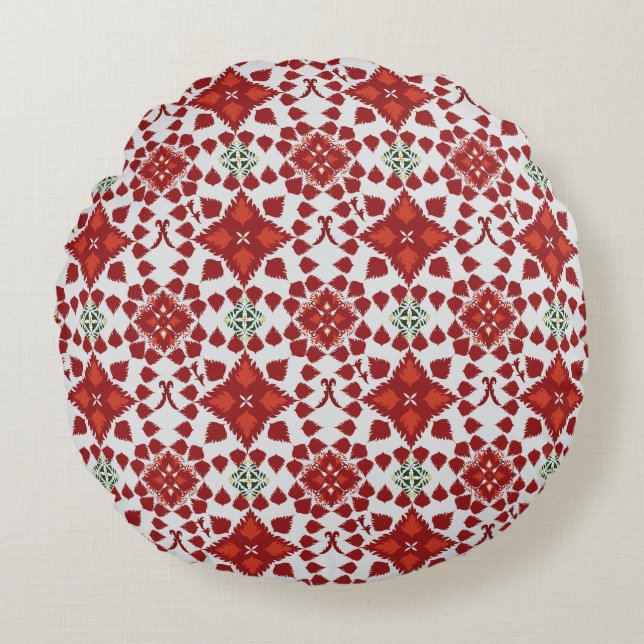 Elegant Red Mandala Geometric Bedroom & Home Texti Rundes Kissen (Vorderseite)