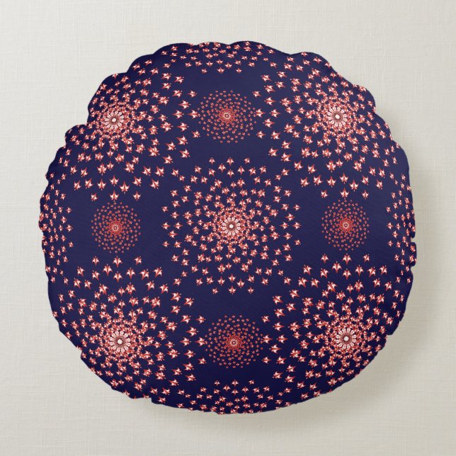 Elegant Red Mandala Geometric Bedroom & Home Texti Rundes Kissen (Vorderseite)