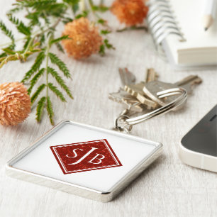 Elegant Red Marble Diamond Monogram Schlüsselanhänger