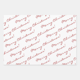 Elegant Red Merry Christmas Happy Holidays Script Geschenkpapier Set