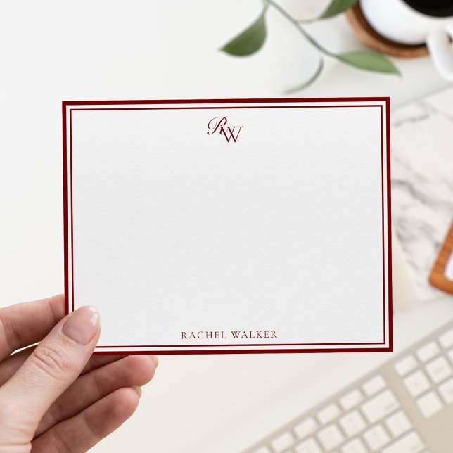 Elegant Red Monogram Two Border Mitteilungskarte (Von Creator hochgeladen)