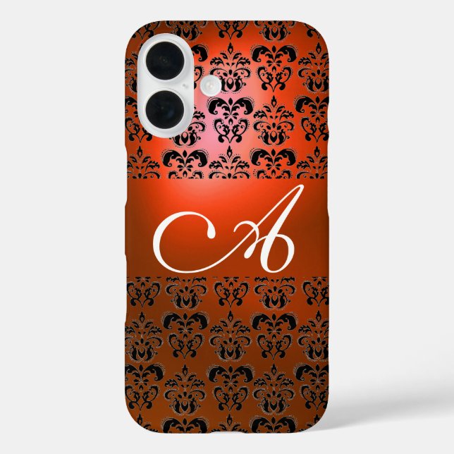ELEGANT RED ORANGE BLACK DAMASK MONOGRAMM Case-Mate iPhone HÜLLE (Rückseite)