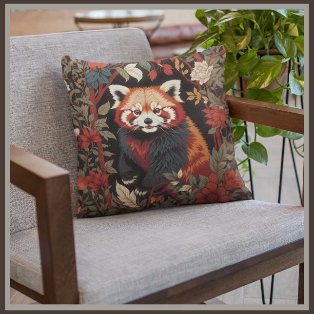Elegant Red Panda William Morris Inspiriert Kissen (Von Creator hochgeladen)