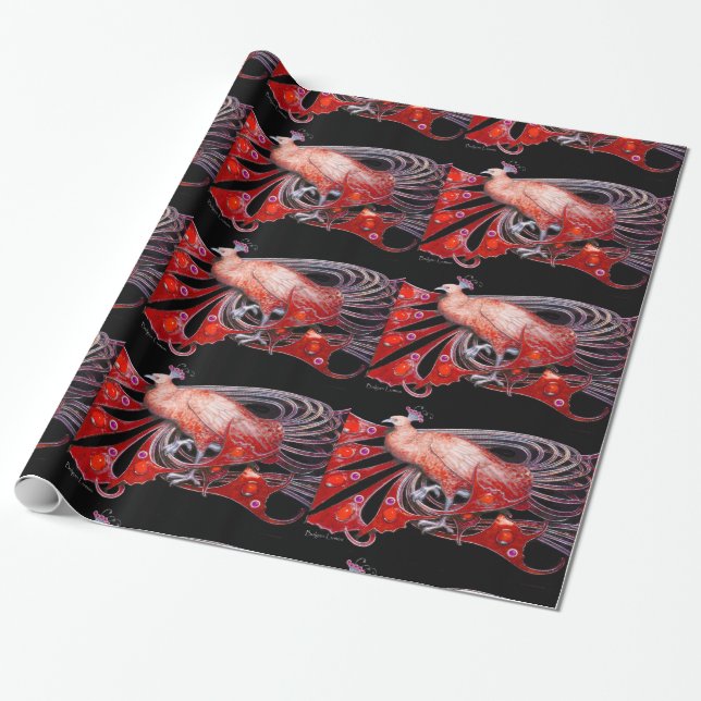 ELEGANT RED PEACOCK MIT GEM STONEN GESCHENKPAPIER (Ungerollt)