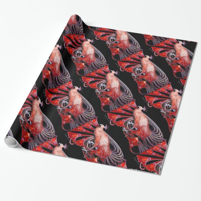 ELEGANT RED PEACOCK MIT GEM STONEN GESCHENKPAPIER (Ungerollt)