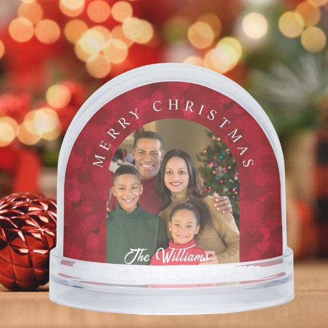 Elegant Red Photo Family Christmas Snow Globe Schneekugeln (Von Creator hochgeladen)