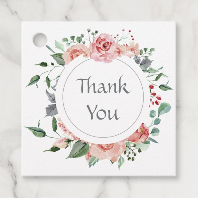 Elegant Red Pink Rose Wedding Vielen Dank Geschenkanhänger (Vorderseite)