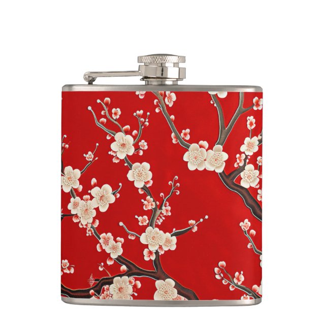 Elegant Red Plum Blossom Flachmann (Vorderseite)