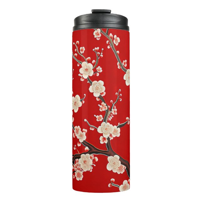 Elegant Red Plum Blossom Thermosbecher (Vorderseite)