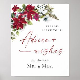 Elegant Red Poinsettia Advice & Wishings Wedding Poster