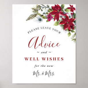 Elegant Red Poinsettia Advice & Wishings Wedding Poster