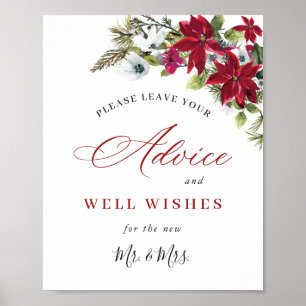 Elegant Red Poinsettia Advice & Wishings Wedding Poster