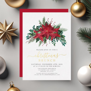 Elegant Red Poinsettia Blumenweihnachtsfest Folieneinladung